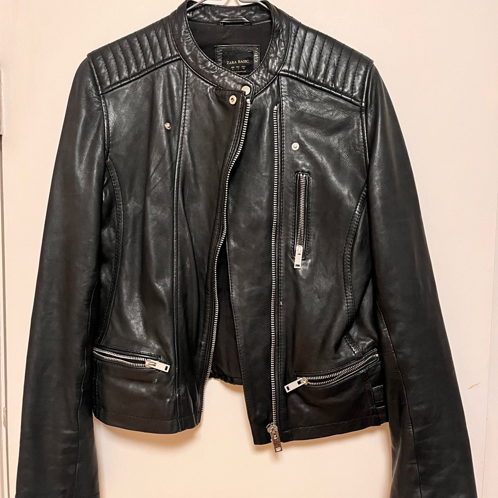 Zara Black Leather Biker Jacket